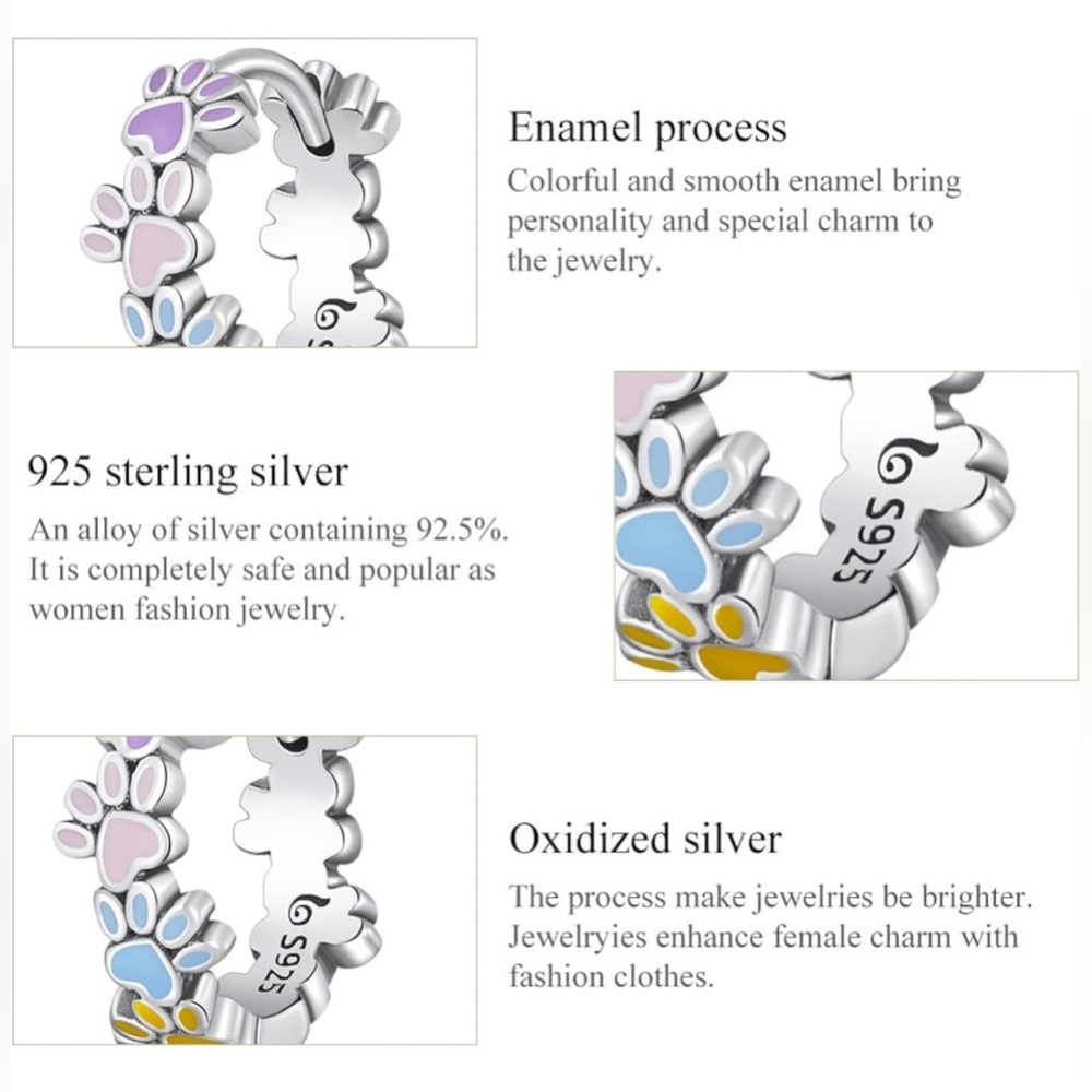 O82 - ๐พ Colorful Dog Cat Paw Footprint Earrings Sterling Silver 925 - Picture 5 of 7